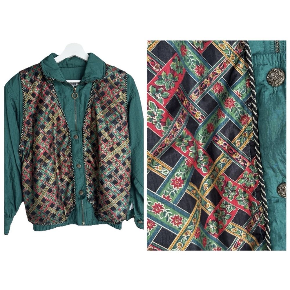 Vintage Lavon Windbreaker Jacket Petite Small Green Holiday Grandmacore 90s